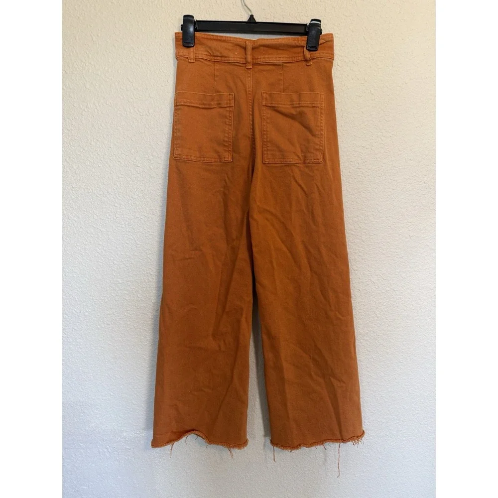 Zara Women Marigold The Marine Straight Wide-Leg High Rise Raw Hem Pants Size 6